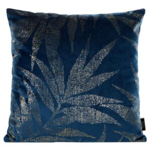 Povlak na polštář s jemným vzorem exotických listů - tmavě modrá/zlatá