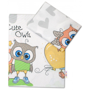 Baby Nellys 2-dílné bavlněné povlečení Cute Owls - šedé