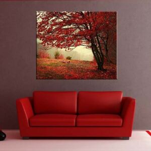Obraz - červená podzimní příroda dibond škrábaný (kovový povrch) 50 x 50 cm