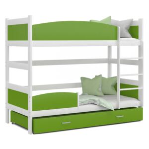 Patrová postel TWIST včetně úložného prostoru (Bílá), Zelená