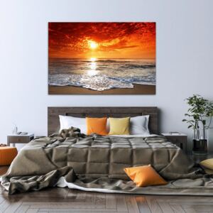 Obraz - západ slunce na pláži černý hliníkový rámeček 50 x 50 cm