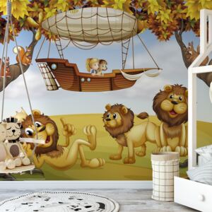 Dětská tapeta lvi vliesová strukturovaná imitace štuku 240 x 260 cm