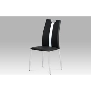 Jídelní židle AC-1296 BK koženka černá, pruh bílý, chrom