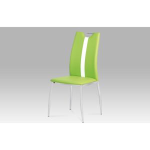Jídelní židle AC-1296 LIM koženka zelená, pruh bílý, chrom