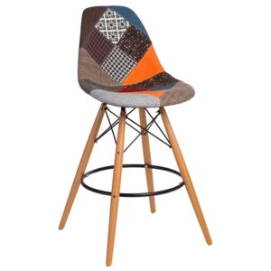 Barová židle s dřevěnou podnoží Desire patchwork, barevná (Barová židle s dřevěnou podnoží Desire patchwork, barevná, do 2 týdnů)