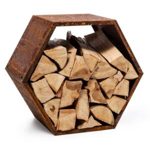 Blumfeldt Firebowl Hexawood Rust, stojan na dřevo, šestiúhelníkový tvar, 50,2 × 58 × 32 cm