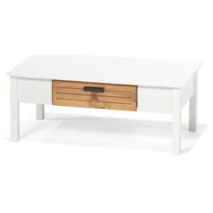Bílý konferenční stolek z borovicového dřeva se šuplíkem loomi.design Ibiza