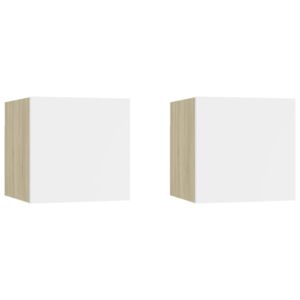 Noční stolky 2 ks bílé a dub sonoma 30,5x30x30 cm dřevotříska