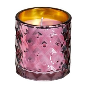 Svíčka ve strukturovaném skle 7x7,5cm růžová/zlatá