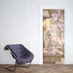 GLIX Fototapeta na dveře - 3D Wood And Flowers Tunnel | 91x211 cm