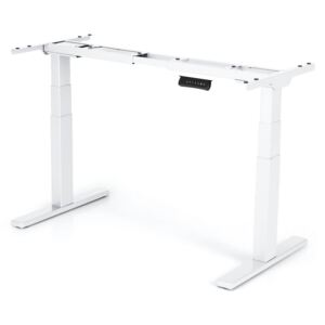 Výškově nastavitelný stůl Liftor 3segmentové nohy premium bílé, deska 1380 x 650 x 18 mm dub halifax pískově šedý