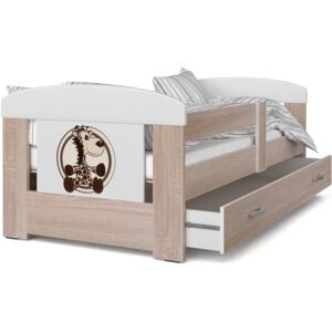 Dětská postel se šuplíkem PHILIP - 160x80 cm - sonoma/žirafa