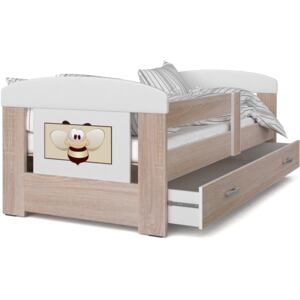 Dětská postel se šuplíkem PHILIP - 160x80 cm - sonoma/včelka