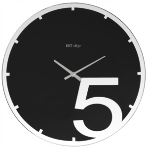 Nástěnné skleněné hodiny 38cm pětka černé