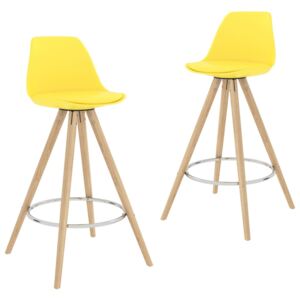 Barové stoličky 2 ks žluté PP a masivní bukové dřevo