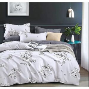 Sendia 3-dílné povlečení lilie bavlna/mikrovlákno šedá bílá 140x200 na jednu postel