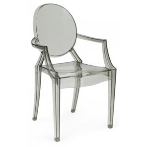Židle LOUIS kouřová polykarbonát, Sedák bez čalounění, Nohy: polykarbonát, plast, barva: transparentní, s područkami plast