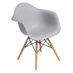 Židle P018V PP světlá šedá, dřevěné nohy, Sedák bez čalounění, Nohy: chrom, dřevo, barva: šedá, s područkami buk