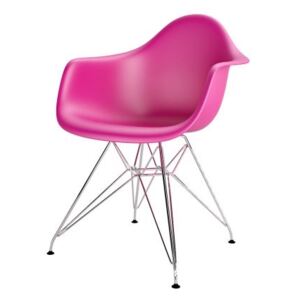 Židle P018PP růžová chromované nohy hf, Sedák bez čalounění, Nohy: chrom, chrom, barva: růžová, s područkami chrom