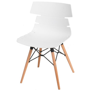 Jídelní plastová židle v bílé barvě na dřevěné podnoži DO049