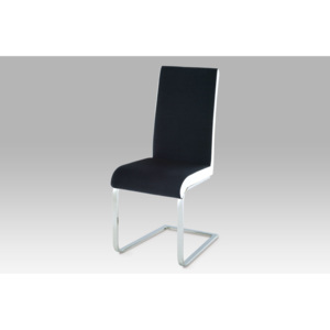 Jídelní židle moderní konstrukce chrom potah látka černá s boky v bílé ekokůži ATC 12008