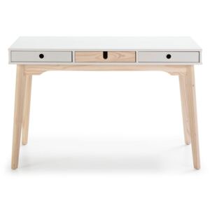 Bílý psací stůl s nohami z borovicového dřeva Marckeric Kiara