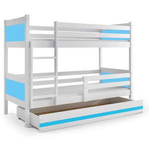 Patrová postel BALI + ÚP + matrace + rošt ZDARMA, 190 x 80, bílý, blankytný