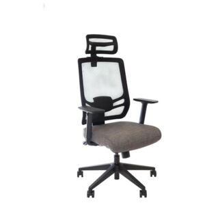 Ergonomická židle inFlex I8-Z, síť ST-01 černá, sedák HM-34 šedý, opěrka hlavy