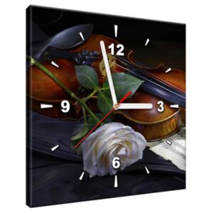 Tištěný obraz s hodinami Housle a bílá růže ZP2349A_1AI