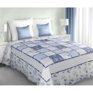 Přehoz na postel LOUIS 220x240 cm bílá/modrá patchwork Mybesthome
