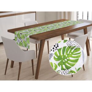 Bavlněný běhoun na stůl Sandra SA-175 Zelené listy Monstera 20x120 cm