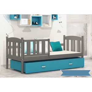 Dětská postel KUBA P color + matrace + rošt ZDARMA, 184x80, šedá/modrá
