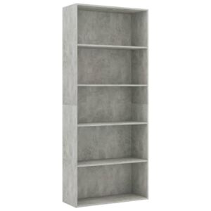 5-patrová knihovna Bieber - betonově šedá | 80x30x189 cm