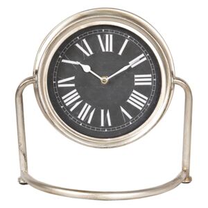 Stolní hodiny se stříbrným kovovým rámem a římskými číslicemi - 30*13*28 cm