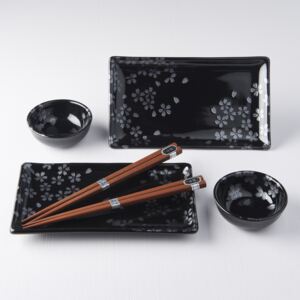MIJ (MADE IN JAPAN) Sushi set Black Sakura Design