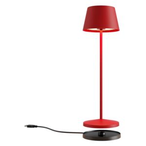 Redo Group 90216 La Nuit, moderní venkovní stolní lampa na baterii LED 2,2W 2700-3000K, stmívatelná, USB, svítí 9hod, kulatá červená, výška 36cm, IP65