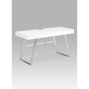 Kancelářský stůl 140x60, bílá MDF mat, broušený nikl, 3 šuplíky