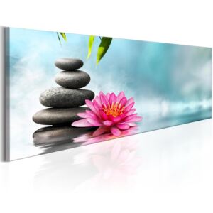 Obraz na plátně Bimago - Water Lily and Zen Stones 150x50 cm