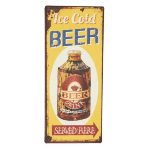 Kovová žluto hnědá cedule Ice Cold Beer s uměle vytvořenou rzí - 13*30 cm