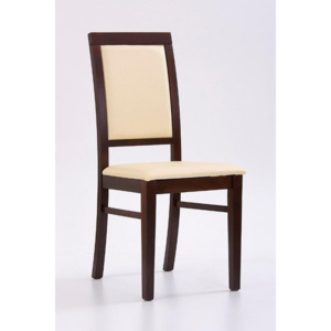 Halmar Dřevěná židle Sylwek 1 tmavý ořech - krémová (eko kůže)