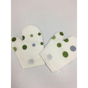 Kuchyňská chňápka 22 Bílý vzor se zelenými a šedými puntíky s magnetem