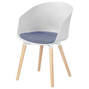 Bílá plastová jídelní židle s čalouněným sedákem v barvě levandule a dřevěnou podnoží SET 2 ks DO167