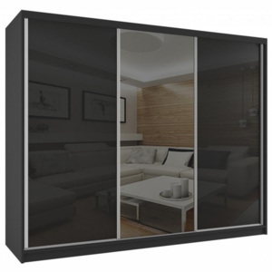 Šatní skříň se skleněnými posuvnými dveřmi a se zrcadlem šíře 235 cm - Bez dojezdu