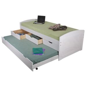 OVN postel IDN 8806 B bílá s přistýlkou borovice masiv 90x200 cm + rošt