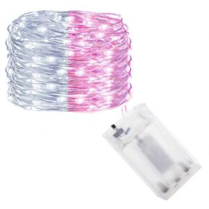SPRINGOS LED řetěz Nano Duo 10 m, 100 LED, 3x AA, bílá/růžová