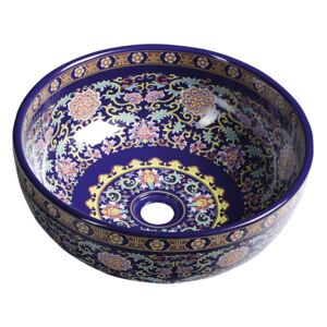 SAPHO - PRIORI keramické umyvadlo, průměr 40,5cm, 15,5cm, fialová s ornamenty PI022