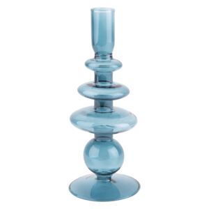 Skleněný svícen Glass Art Rings Handmade 22,5 cm L tmavě modrý Present Time (Barva - tmavě modrá)
