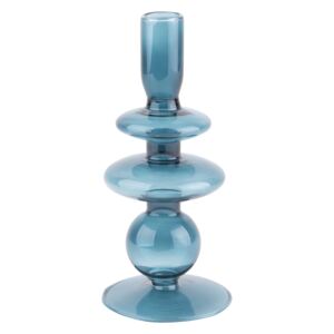 Skleněný svícen Glass Art Rings Handmade 19,5 cm M tmavě modrý Present Time (Barva-tmavě modrá)