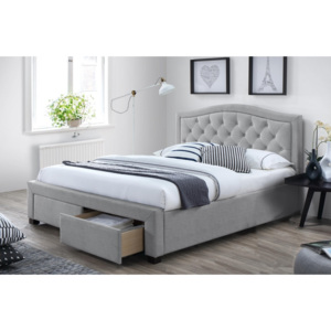 Manželská postel 180x200 cm čalouněná látkou v šedé barvě s roštem a úložným prostorem KN921