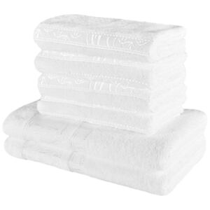 EMI Sada 6 kusů bílých bambusových osušek a ručníků 70x140,50x100